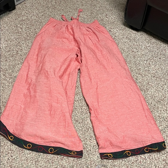 Vintage Nepalese drawstring waist red Wide-Leg Pants with Embroidered Trim - Picture 11 of 11